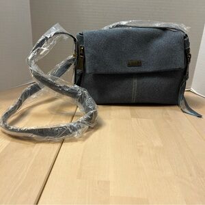 NEW - Aimee Kestenberg Blue Denim Leather Crossbody Purse Bag w/ Brass Hardware